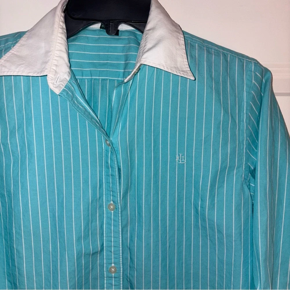 Lauren Ralph Lauren Women’s Blue and White Striped Cotton Shirt - Picture 2 of 6